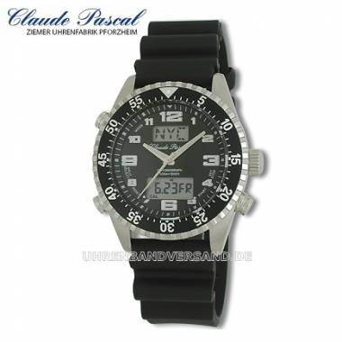 Sportliche Herrenuhr Edelstahl silber-schwarz von Claude Pascal (*CL*HU*) - Bild vergr��ern 