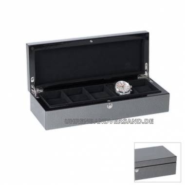 Uhrenbox -Cool- Carbon-Design f�r bis zu 5 Armbanduhren - Bild vergr��ern 