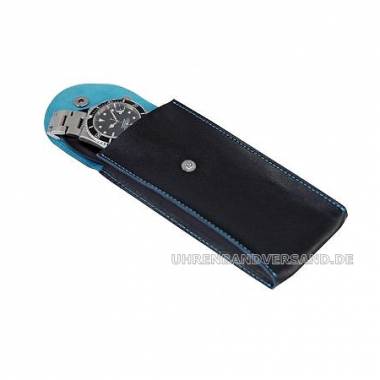 Uhrenetui BRANDON schwarz/petrol f�r 1 Armbanduhr echt Leder - Bild vergr��ern 