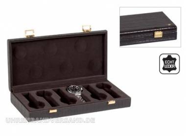 Uhrenetui -Claire- dunkelbraun Krokopr�gung f�r bis zu 6 Armbanduhren echt Leder - Bild vergr��ern 