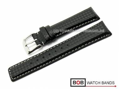 Uhrenarmband 20mm schwarz Carbon-Look wei�e Naht f�r IWC von BOB (Schlie�enansto� 18 mm) - Bild vergr��ern 
