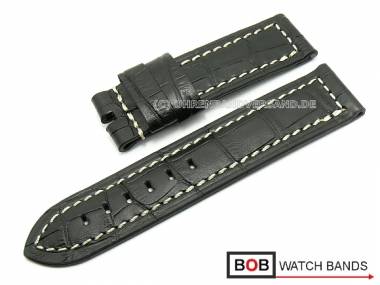 Uhrenarmband 24mm XL schwarz Alligator-Pr�gung helle Kontrastnaht f�r Panerai Dornschlie�e von BOB - Bild vergr��ern 