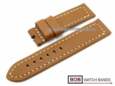 Uhrenarmband 24mm  hellbraun XL f�r Panerai glatte Oberfl�che helle Kontrastnaht von BOB - Bild vergr��ern 