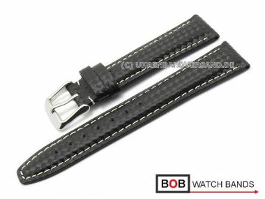Uhrenarmband -Carbon- 19mm schwarz Karbon-Optik Leder helle Naht von BOB (Schlie�enansto� 16 mm) - Bild vergr��ern 