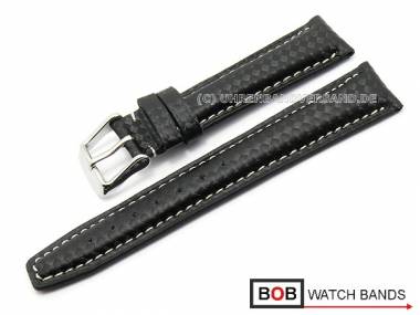 Uhrenarmband -Carbon- 18mm schwarz Karbon-Optik Leder helle Naht von BOB (Schlie�enansto� 16 mm) - Bild vergr��ern 