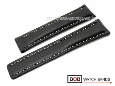 Uhrenarmband 22mm schwarz f�r Breitling Faltschlie�e helle Naht von BOB (Schlie�enansto� 20 mm) - Bild vergr��ern 