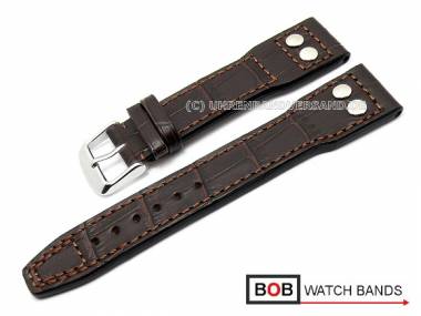 Uhrenarmband 22mm dunkelbraun Alligator-Pr�gung mit Nieten von BOB (Schlie�enansto� 18 mm) - Bild vergr��ern 