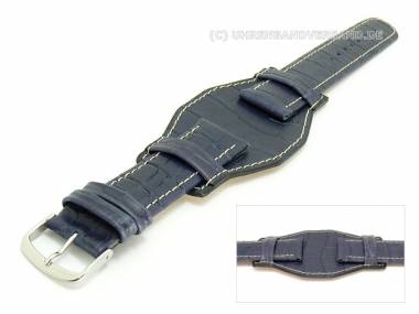 Uhrenarmband 20mm dunkelblau mit Lederunterlage helle Naht Alligator-Pr�gung - Bild vergr��ern 