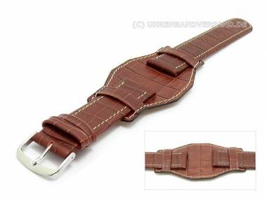 Uhrenarmband 18mm rotbraun mit Lederunterlage helle Naht Alligator-Pr�gung - Bild vergr��ern 
