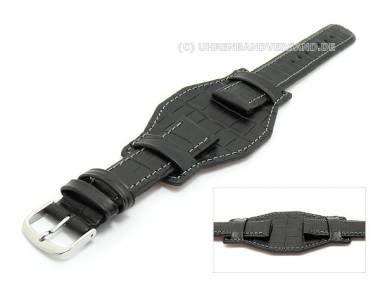 Uhrenarmband 18mm schwarz mit Lederunterlage grau abgen�ht Alligator-Pr�gung - Bild vergr��ern 