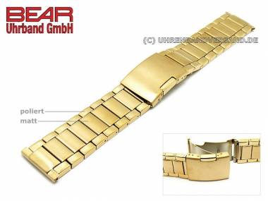 Edelstahl-Uhrband 24mm Massiv-Optik elegant PVD vergoldet teilpoliert von BEAR - Bild vergr��ern 