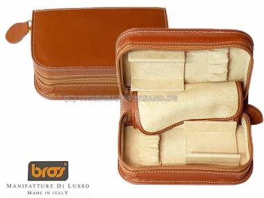 Bros Uhrenetui -Officina Italia- Leder hellbraun glatt f�r bis zu 2 Armbanduhren - Bild vergr��ern 