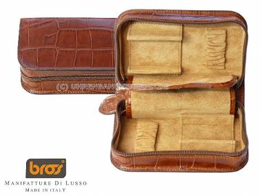 1a ANGEBOT DER WOCHE: Bros Uhrenetui Leder Alligatornarbung goldbraun f�r bis zu 2 Armbanduhren - Bild vergr��ern 