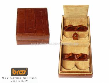 Bros Uhrenbox -Officina Italia- Leder Alligatornarbung rotbraun f�r bis zu 4 Armbanduhren - Bild vergr��ern 