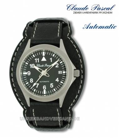 1a Angebot: Automatik-Herrenuhr Edelstahl mit Lederunterlage von Claude Pascal (*CL*HU*) - Bild vergr��ern 