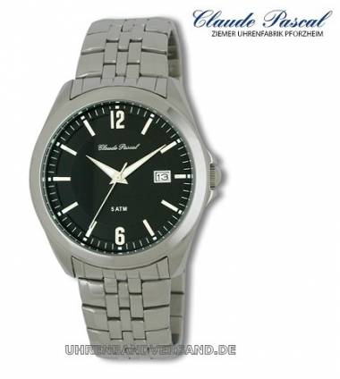 1a Angebot: Herrenuhr Edelstahl Ziffernblatt schwarz sportlich-elegant von Claude Pascal (*CL*HU*) - Bild vergr��ern 