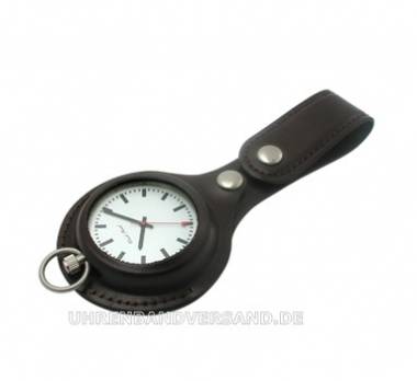Ledertasche rund dunkelbraun zur Aufbewahrung f�r 1 Taschenuhr - Bild vergr��ern 
