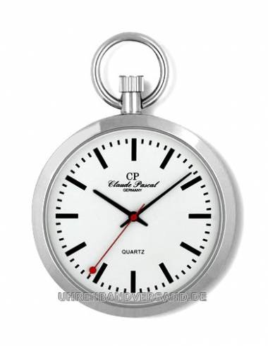Lepine-Taschenuhr Quartz Edelstahl fein geb�rstet Ziffernblatt wei� von Claude Pascal (*CL*TU*) - Bild vergr��ern 