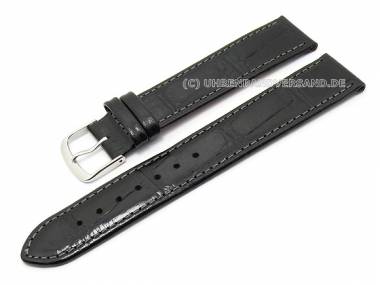 Uhrenarmband XL 18mm schwarz echtes Leder Alligator-Pr�gung (Schlie�enansto� 16 mm) - Bild vergr��ern 