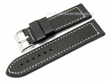Uhrenarmband -Saddle- 26mm schwarz Sattelleder Fliegerband-Design glatt (Schlie�enansto� 26 mm) - Bild vergr��ern 