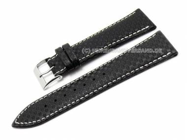 Uhrenarmband 20mm schwarz Carbon-Look wei�e Naht von CONDOR (Schlie�enansto� 16 mm) - Bild vergr��ern 