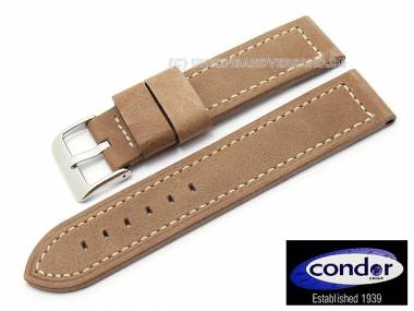 Uhrenarmband 26mm hellbraun Vintage-Look glatt wei�e Naht von CONDOR (Schlie�enansto� 26 mm) - Bild vergr��ern 