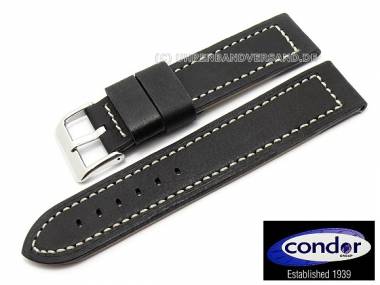 Uhrenarmband 24mm schwarz Vintage-Look glatt wei�e Naht von CONDOR (Schlie�enansto� 24 mm) - Bild vergr��ern 