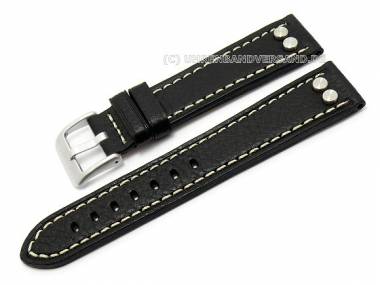 Uhrenarmband 24mm schwarz echt Leder Aviator-Style mit Nieten CONDOR (Schlie�enansto� 22 mm) - Bild vergr��ern 