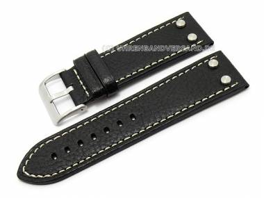 Uhrenarmband 26mm schwarz echt Leder Aviator-Style mit Nieten CONDOR (Schlie�enansto� 24 mm) - Bild vergr��ern 