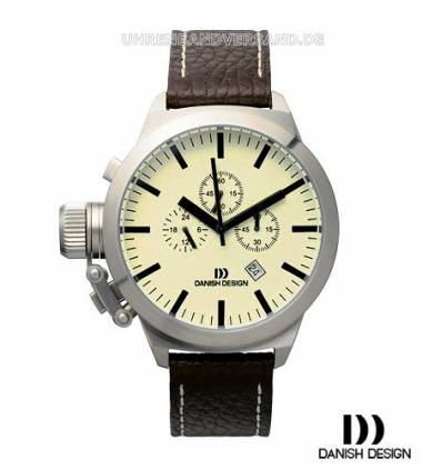 Chronograph Edelstahl Ziffernblatt hellgelb Lederband von Danish Design (*DD*HU*) - Bild vergr��ern 