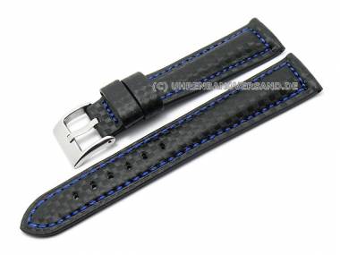 Uhrenarmband 24mm schwarz Carbon-Look blaue Kontrastnaht (Schlie�enansto� 22 mm) - Bild vergr��ern 