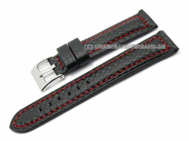 Uhrenarmband 18mm schwarz Carbon-Look rote Kontrastnaht (Schlie�enansto� 16 mm) - Bild vergr��ern 