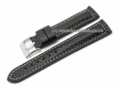 Uhrenarmband 18mm schwarz Carbon-Look helle Kontrastnaht (Schlie�enansto� 16 mm) - Bild vergr��ern 