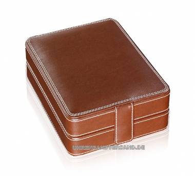 Uhrenbox -President 3 BR- braun Bonded Leder (Lederfaserstoff) f�r bis zu 3 Armbanduhren  - Bild vergr��ern 