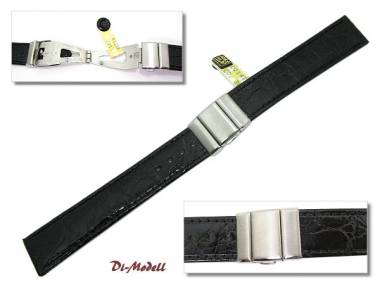 Uhrenarmband 20mm schwarz Di-Modell -Krokodil FS- Faltschlie�e (Schlie�enansto� 18 mm) - Bild vergr��ern 
