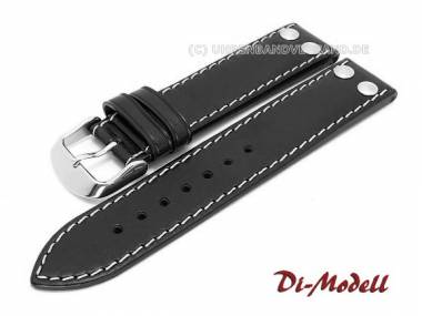 Uhrenarmband 24mm schwarz Di-Modell -IKARUS- glatt helle Naht mit Nieten - Bild vergr��ern 