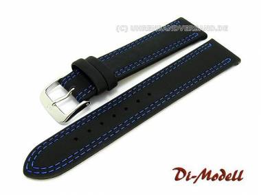 Uhrenarmband 18mm schwarz Di-Modell -Colorado- glatt blaue Doppelnaht (Schlie�enansto� 16 mm) - Bild vergr��ern 