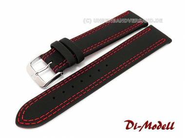 Uhrenarmband 20mm schwarz Di-Modell -Colorado- glatt rote Doppelnaht - Bild vergr��ern 