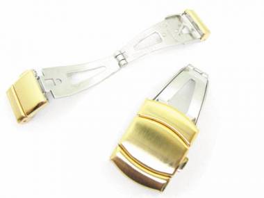 Faltschlie�e (DiKFS-131) 18mm Edelstahl fein geb�rstet goldfarben mit Dr�cker von Di-Modell - Bild vergr��ern 