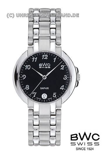 Klassische Herrenuhr Edelstahl Ziffernblatt schwarz Edelstahlband von BWC Swiss (*BW*HU*) - Produktbild 