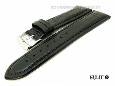 Uhrenarmband 20mm schwarz EULIT -Chroneo- Alligator-Pr�gung robust - Bild vergr��ern 