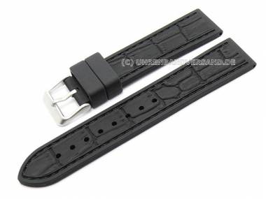 Uhrenarmband 22mm schwarz Silikon Alligator-Look abgen�ht (Schlie�enansto� 20 mm) - Bild vergr��ern 