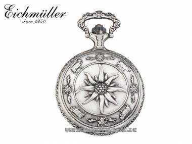 Savonette-Taschenuhr Edelstahl Antik-Look -Bl�te- Ziffernblatt wei� von Eichm�ller (*EM*TU*) - Bild vergr��ern 