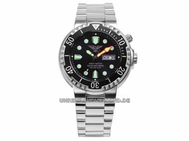 Taucheruhr Edelstahl geb�rstet Ziffernblatt schwarz 100 ATM von Army Watch by Eichm�ller (*EM*HU*) - Bild vergr��ern 