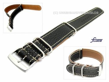 Uhrenarmband -Nato Special- 24mm schwarz naturgeschrumpftes Leder  Durchzugsband von Fluco - Bild vergr��ern 