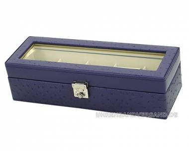 Uhrenbox violet f�r bis zu 5 Armbanduhren echt Leder mit Strau�enoptik - Bild vergr��ern 