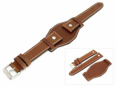 Uhrenarmband 22mm braun Fliegerbandoptik robust helle Naht mit Lederunterlage - Bild vergr��ern 