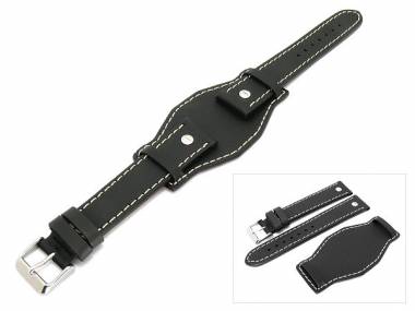 Uhrenarmband 22mm schwarz Fliegerbandoptik robust helle Naht mit Lederunterlage - Bild vergr��ern 