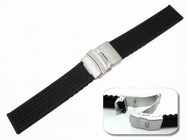 Uhrenarmband 22mm schwarz Silikon strukturiert Sicherheitsfaltschlie�e (Schlie�enansto� 22 mm) - Bild vergr��ern 