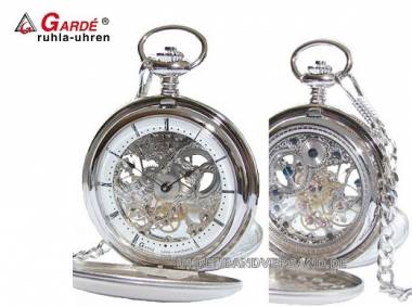 Mechanische Taschenuhr silberfarben Ziffernblatt wei� teilweise skelettiert Gard� (Ruhla) (*GD*TU*) - Bild vergr��ern 
